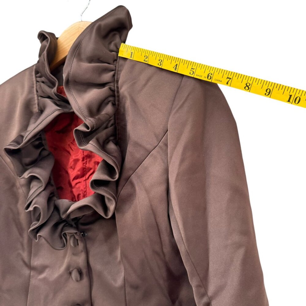 Vtg BlackTie Oleg Cassini Blazer Jacket Womens Ruffle Collar Button Front Size 8 - Picture 10 of 12